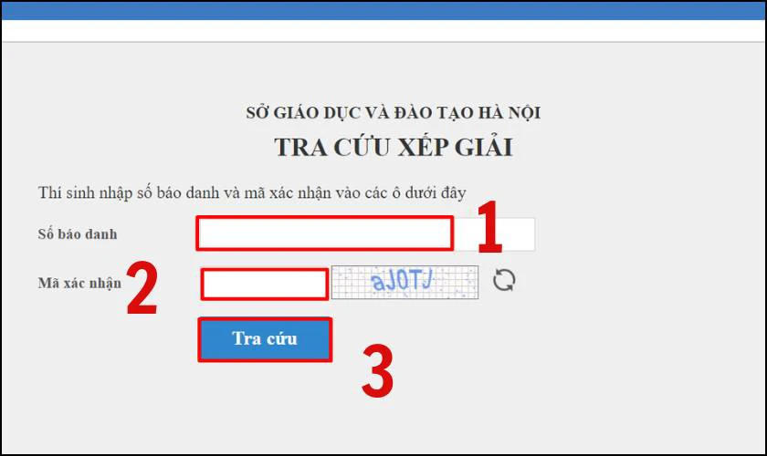 Nhập Số Báo Danh và Mã xác nhận