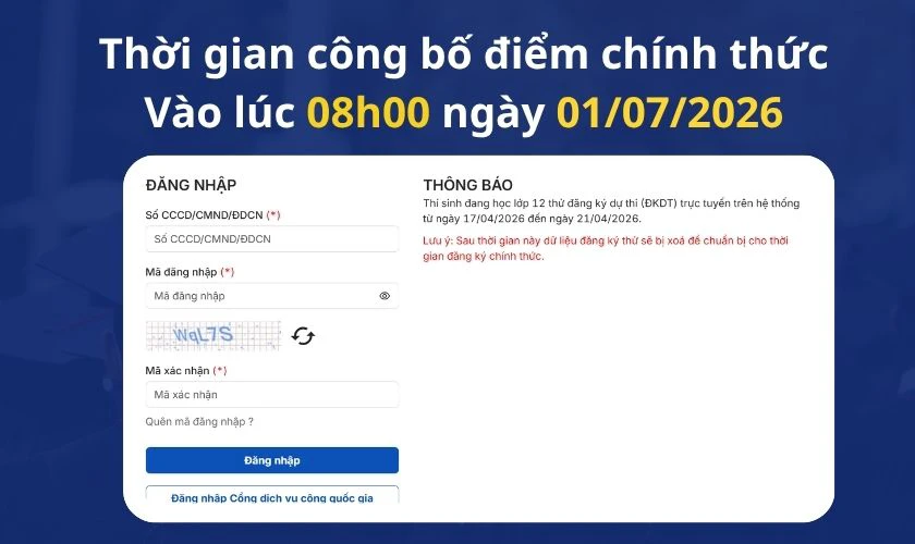 Khi nào có thể tra cứu điểm trên thisinh.thithptquocgia.edu.vn 2026