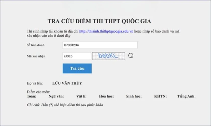 Đăng nhập thành công nhưng không thấy điểm thi