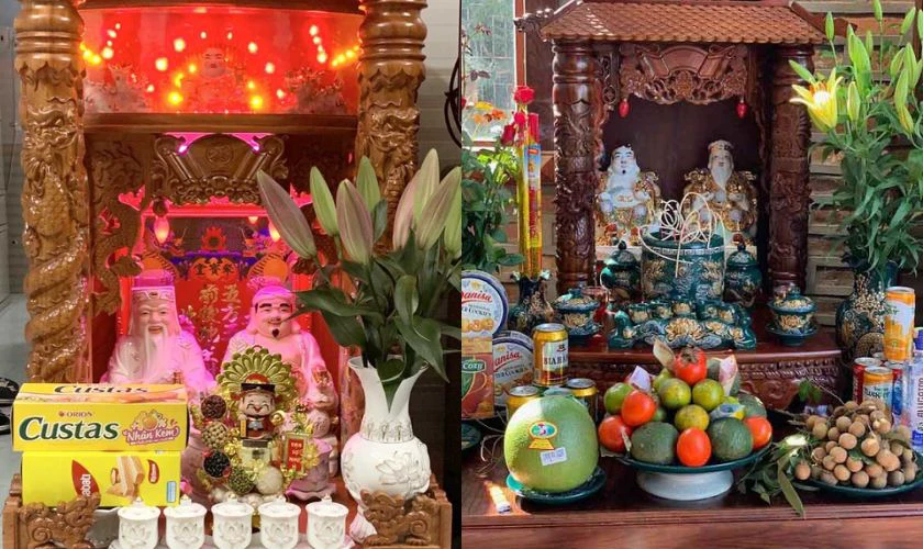 Trang trí bàn thờ ông Địa với bánh kẹo