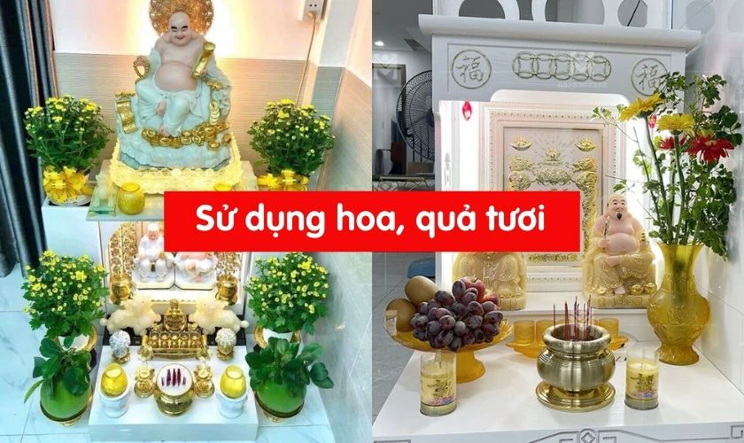 Trang trí hoa tươi và mâm ngũ quả ngày Tết