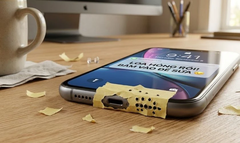 Dán băng dính lên loa điện thoại