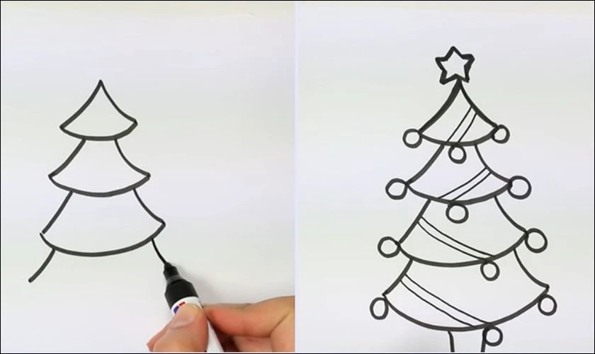 Cách vẽ cây thông Noel đơn giản bằng hình tam giác