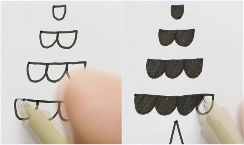 Cách vẽ cây thông Noel bằng nét vảy cá