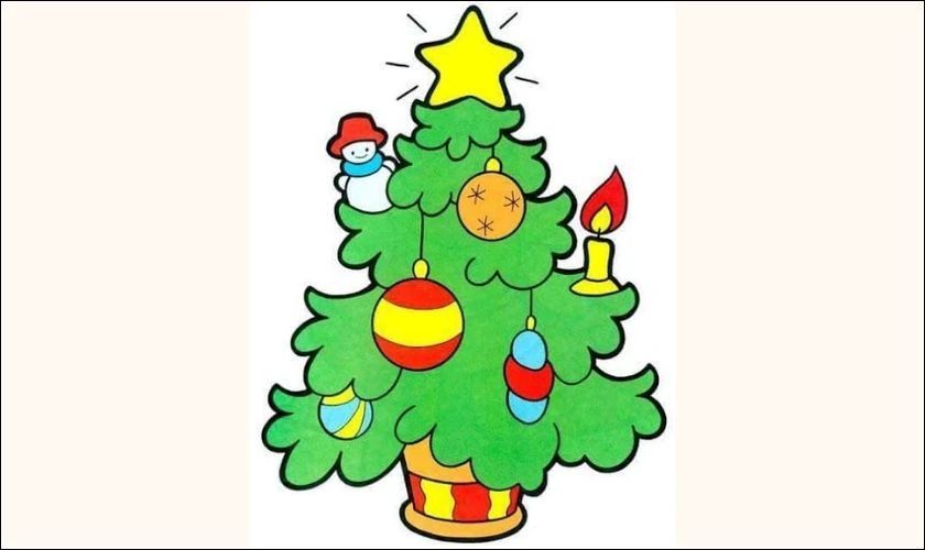 Tranh vẽ cây thông Noel trang trí vui nhộn