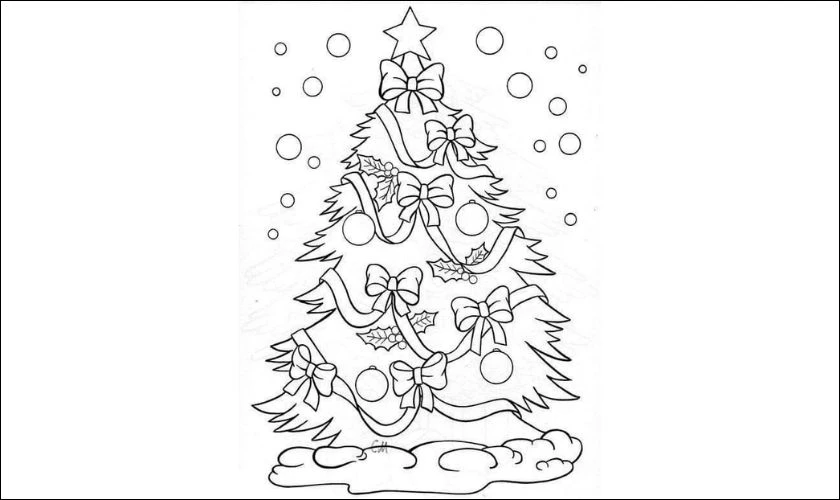 Tranh tô màu cây thông Noel cho trẻ mầm non