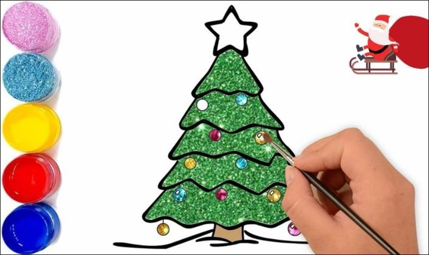 Cách vẽ cây thông Noel với màu nước