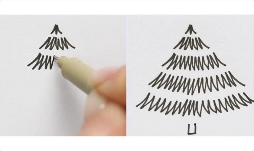 Cách vẽ cây thông Noel 3D với nét vẽ đám cỏ