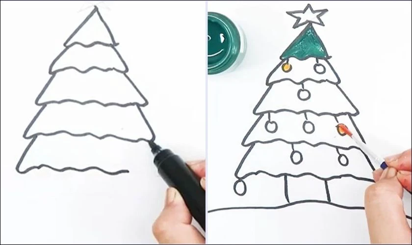 Cách vẽ cây thông Giáng sinh bằng hình tam giác lượn