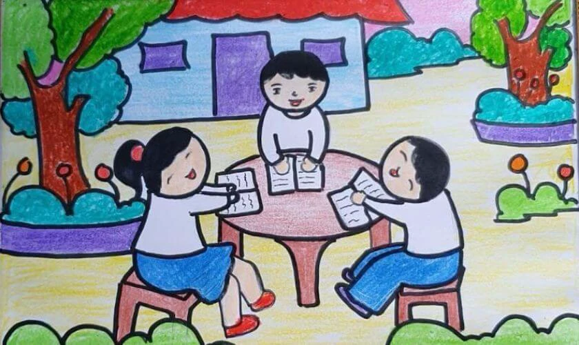 Hình ảnh các bạn học sinh đang ôn bài