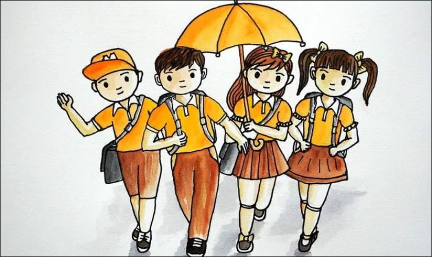 Các bạn trẻ đi đến lớp