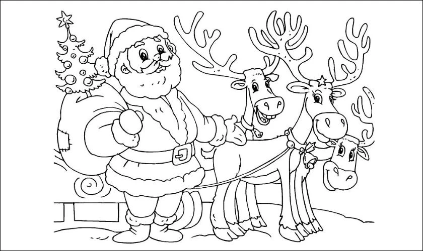 Tranh tô màu ông già tuyết và tuần lộc