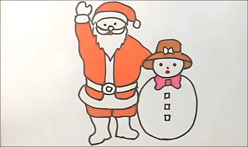 Cách vẽ ông già Noel và người tuyết - Thêm chi tiết, tô màu