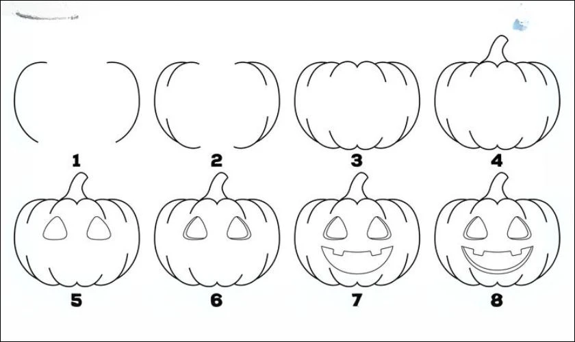 Mẫu các bước vẽ quả bí ngô Halloween