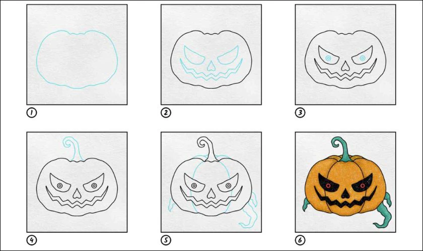 Gợi ý cách vẽ quả bí ngô Halloween