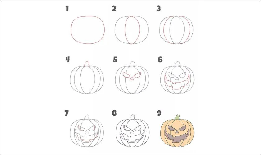 Gợi ý mẫu vẽ quả bí ngô Halloween đơn giản