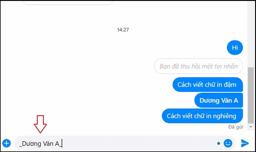 Cách viết chữ in nghiêng trong Messenger