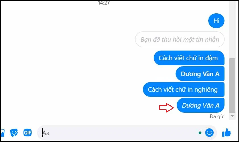 Cách viết chữ in nghiêng trong Messenger nhanh