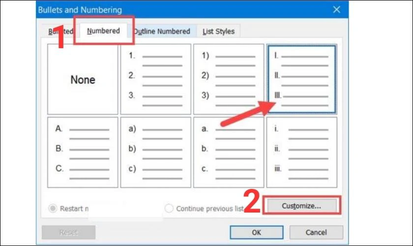 Cách sử dụng hộp thoại Bullets and Numbering 