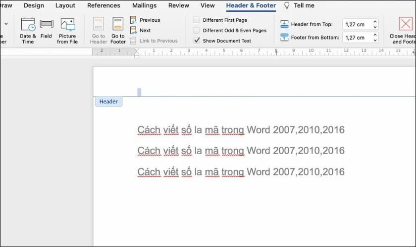 Đánh số trang la mã trong Word 2010, 2016 bằng Page number 