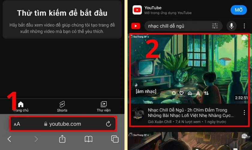 Mở trình duyệt Safari và truy cập vào website Youtube