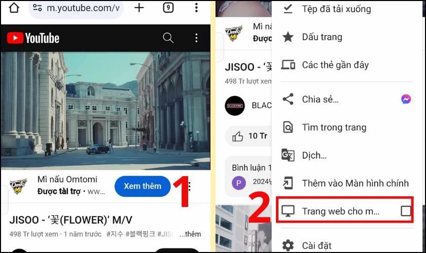 Chọn nào tính năng Yêu cầu trang web cho máy tính