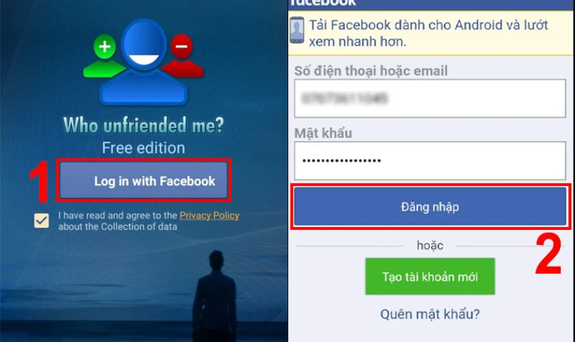 Chờ ứng dụng đồng bộ dữ liệu và kiểm tra danh sách bạn bè đã hủy kết nối với bạn