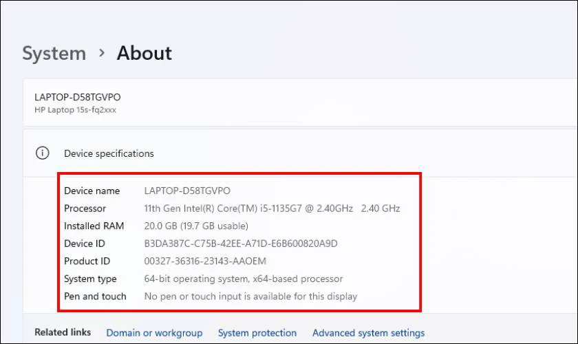 Kiểm tra thông tin về CPU, dung lượng RAM, và phiên bản Windows đang dùng