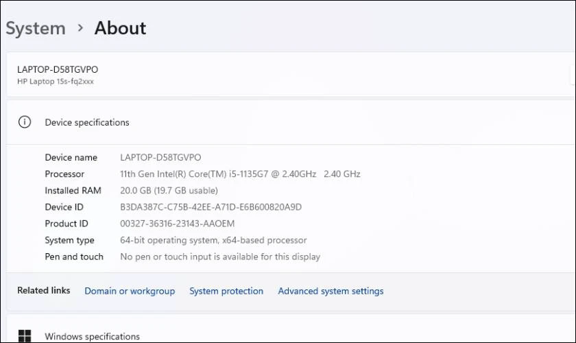 Kiểm tra phần Windows Specifications để biết phiên bản Windows đang sử dụng