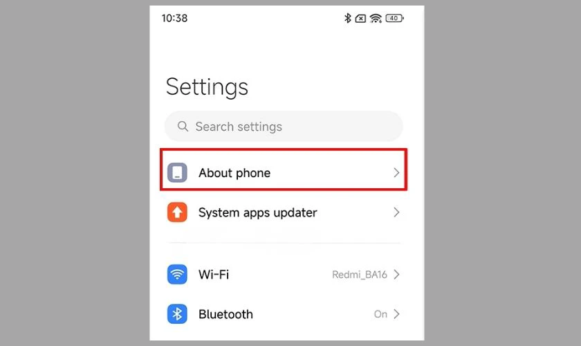 Nhấn vào Giới thiệu về điện thoại