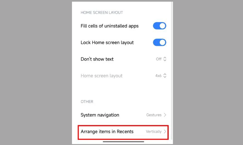 Nhấn vào Sắp xếp các mục trong Gần đây