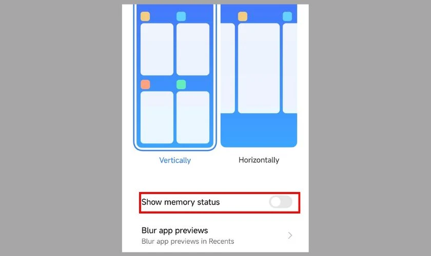 Bật Hiển thị trạng thái bộ nhớ