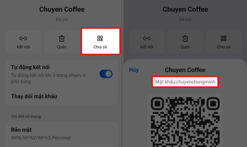 Xem mật khẩu trong mục Chia sẻ