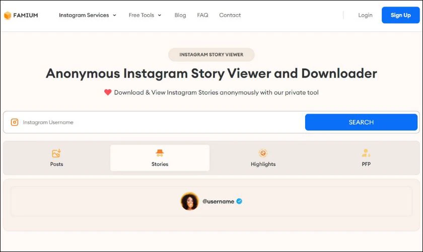 Famium cho phép xem và tải xuống story Instagram ẩn danh