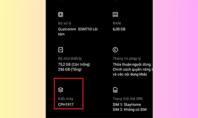 Cách xem tên điện thoại OPPO bằng mã máy