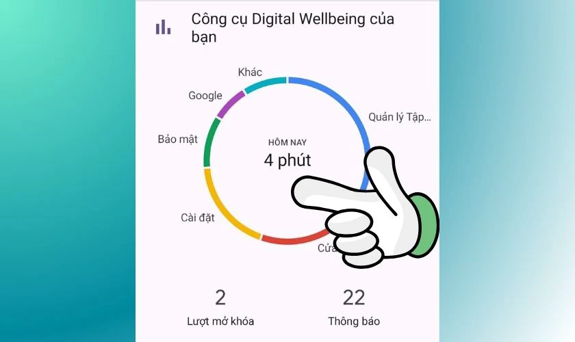 Nhấn vào vòng tròn chính giữa để xem tổng quan thời gian sử dụng
