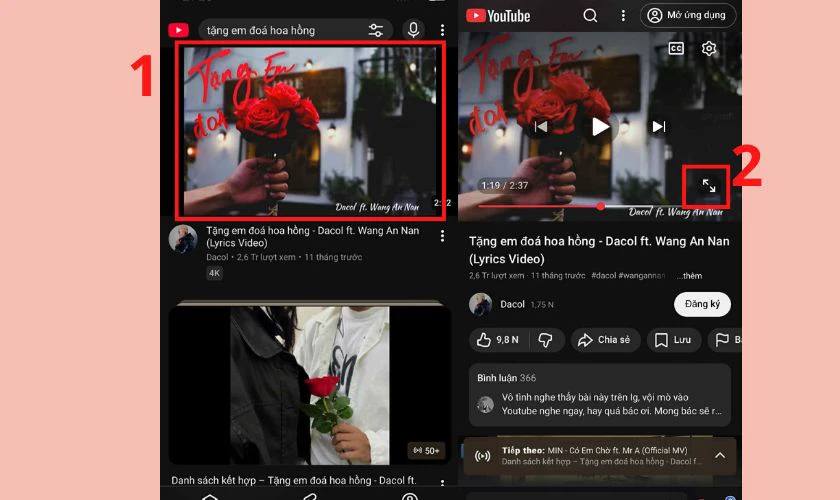 Chọn biểu tượng phát toàn màn hình