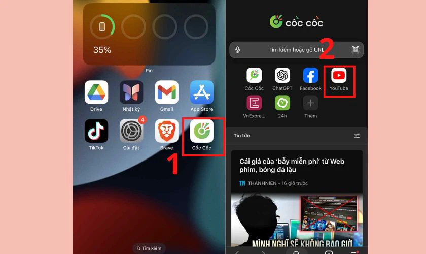 Mở ứng dụng Cốc Cốc trên iPhone
