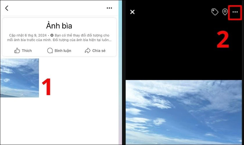Nhấn vào biểu tượng ba dấu chấm ở góc trên bên phải của ảnh