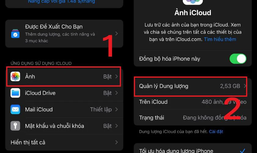 Nhấn tiếp vào Quản lý dung lượng rồi chọn Ảnh
