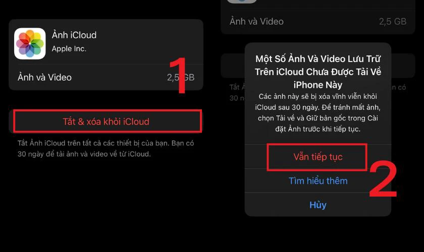 Chọn tùy chọn Tắt & Xóa khỏi iCloud để xóa tất cả