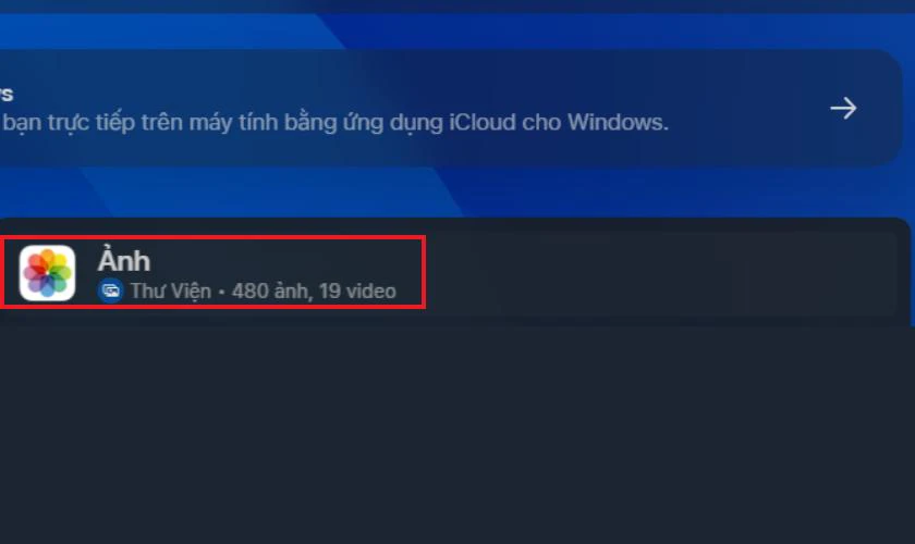 Nhấn vào biểu tượng Ảnh trên giao diện chính của iCloud