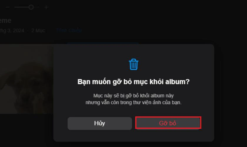Xác nhận thao tác bằng cách nhấn Gỡ bỏ