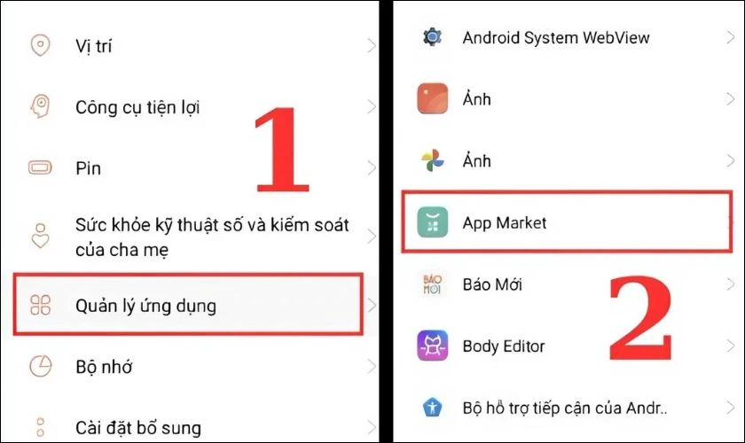 Tìm và chọn App Market