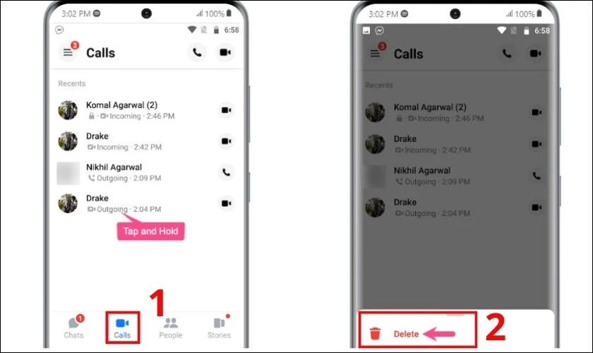 Cách xoá cuộc gọi trên Messenger trên Android