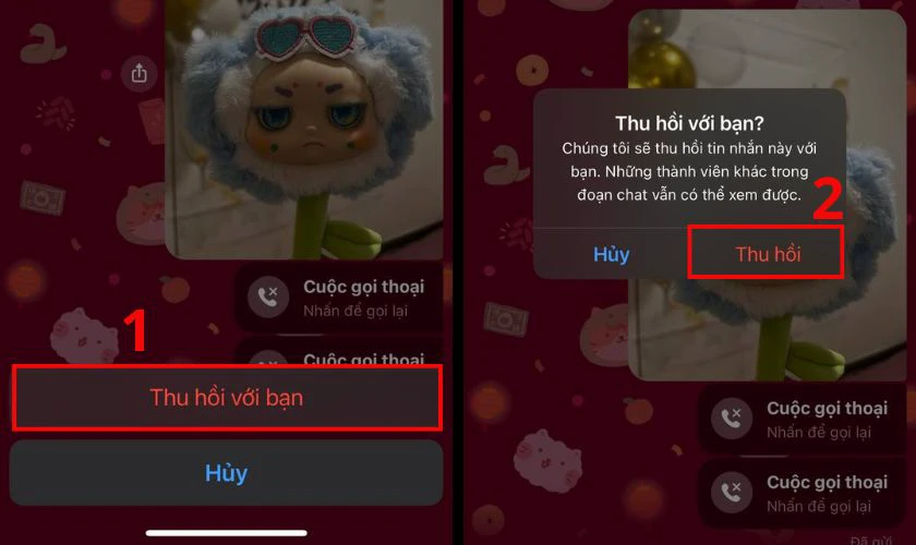 Cách xoá cuộc gọi trên Messenger thu hồi trong đoạn chat