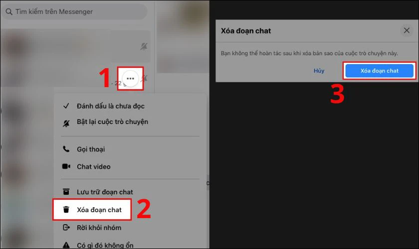 Cách xóa cuộc gọi trên Messenger.com