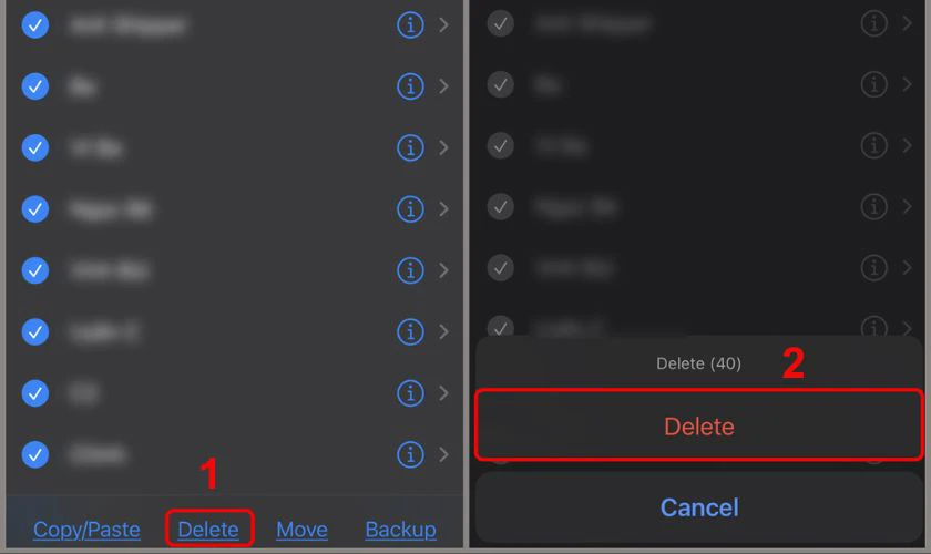 Chọn các liên hệ cần xóa, nhấn Delete để xóa, sau đó chọn Delete để xác nhận hoàn tất