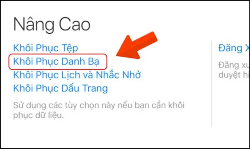 Nhấn vào tùy chọn Khôi Phục Danh Bạ