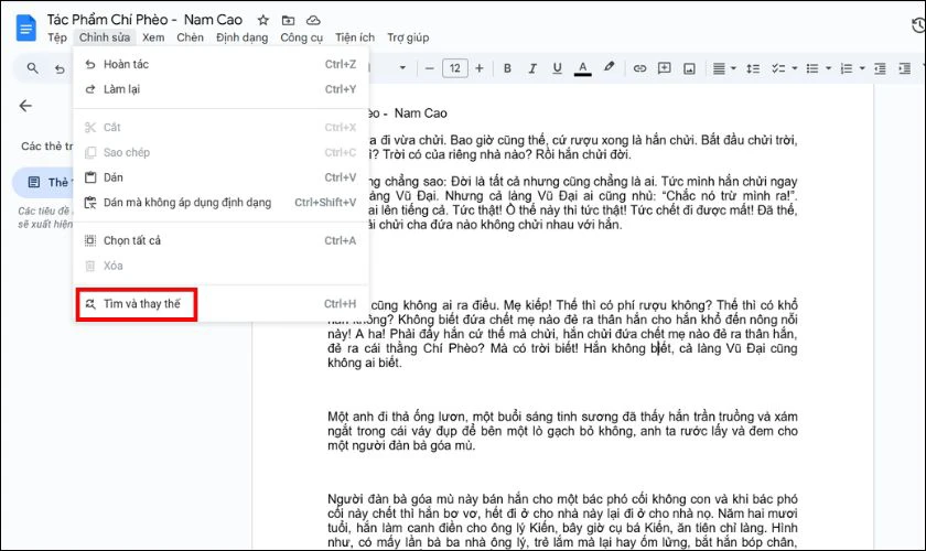 Chọn “Tìm và thay thế” (Find and replace)